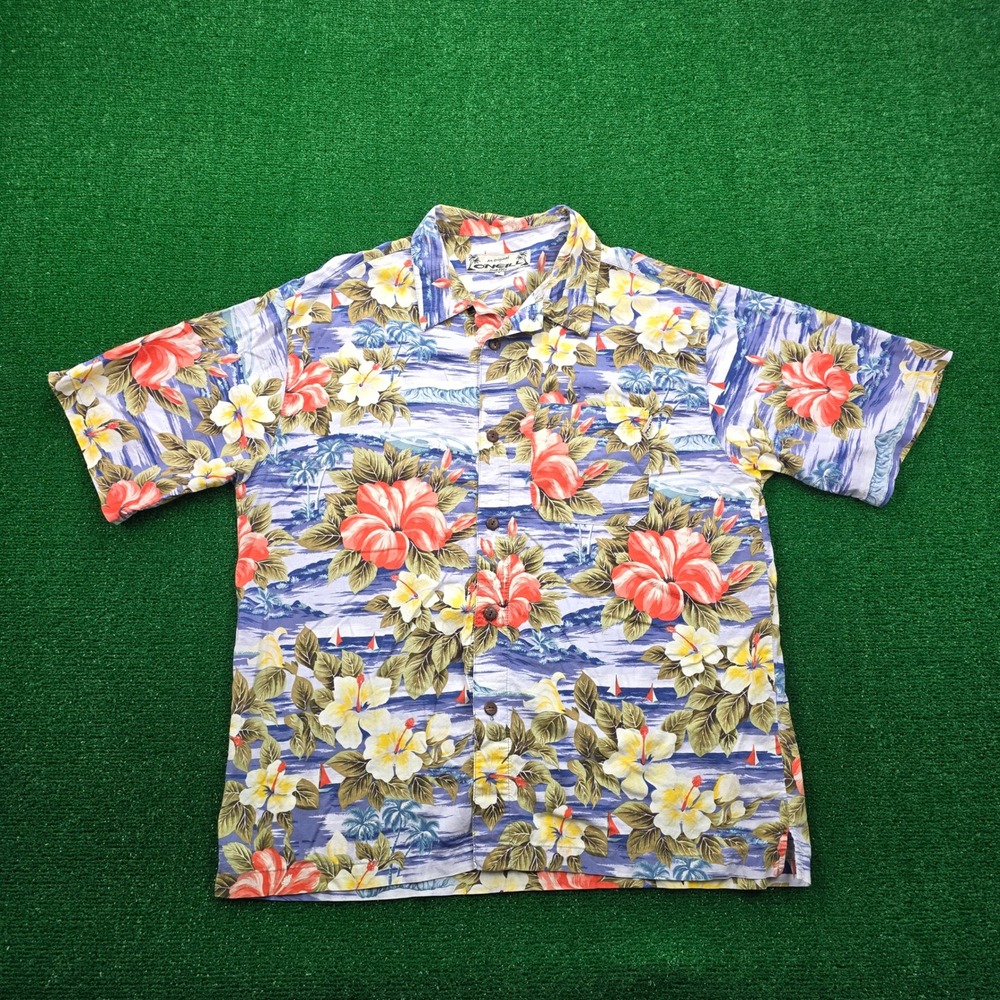 Vintage 90s O'Neill Hawaiian Shirt Mens Large Floral Hibiscus Kalapana Made‎ USA